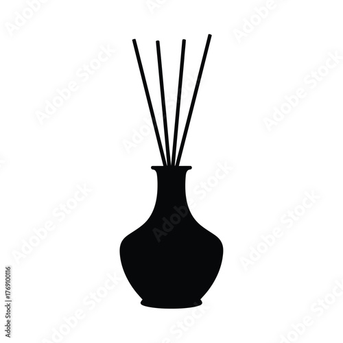 Black silhouette of a diffuser bottle with reeds vector