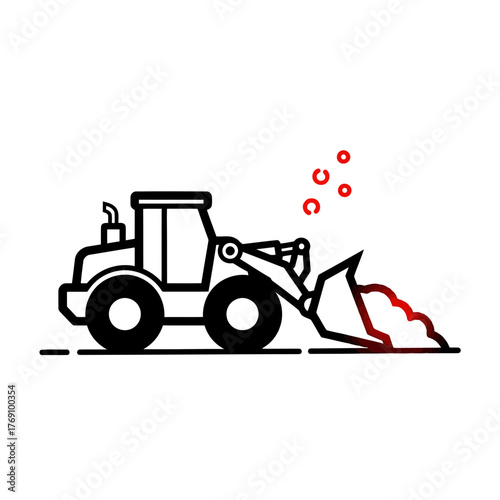 Line art illustration of a front loader tractor digging and moving dirt