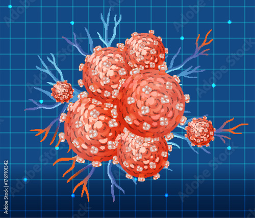 Abstract Cancer Cell Vector Illustration on Grid Background