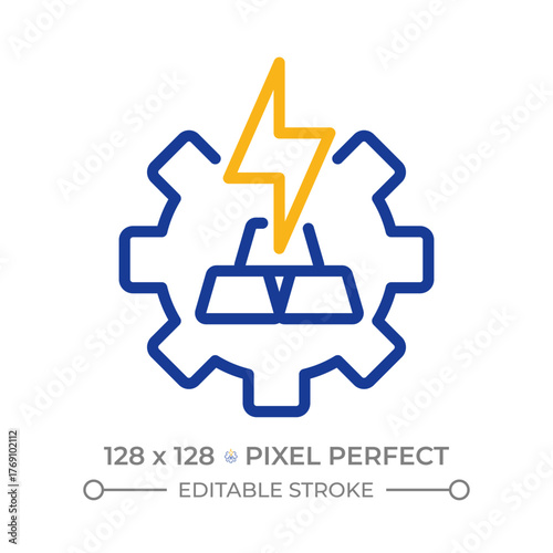 Electrometallurgy two color line icon. Alloy metal, production. Industrial material. Smelting process bicolor outline symbol. Duotone linear pictogram. Isolated illustration. Editable stroke