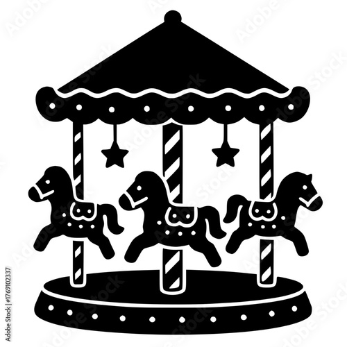 Christmas-Themed Carousel with Festive Horses, Holiday Carousel Featuring Ornamented Horses