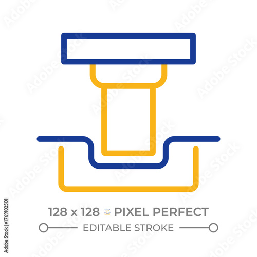 Metal stamping two color line icon. Manufacturing, machinery. Engineering, processing. Steel production bicolor outline symbol. Duotone linear pictogram. Isolated illustration. Editable stroke