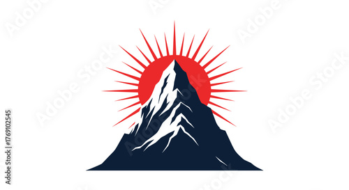 A stylized image of a majestic mountain peak with a radiant sun rising behind it, symbolizing strength and new beginnings.