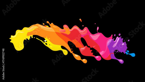 A dynamic splash of vibrant colors creates a striking visual effect, with hues blending and flowing across a, adding energy and movement