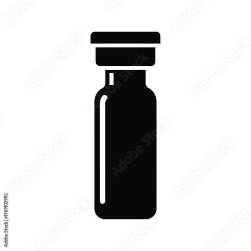 Black silhouette of a medicine vial with cap bottle