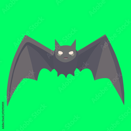 Cartoon Bat with Glowing Eyes on Green Screen