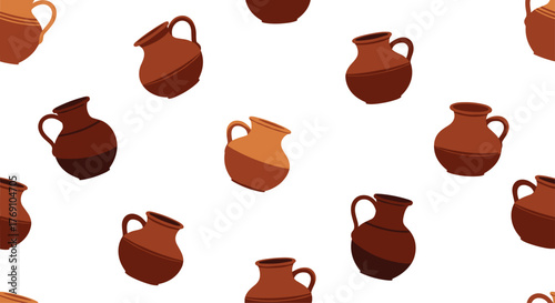 A repeating pattern of earthenware jugs on a white background, suitable for various design applications.