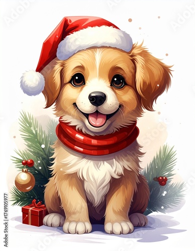 Niedlicher Hund mit Nikolausmütze passend zu Weihnachten