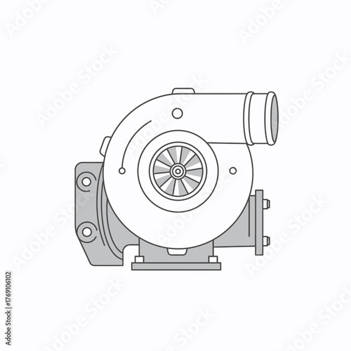 Turbocharger drawing precise engine component illustration