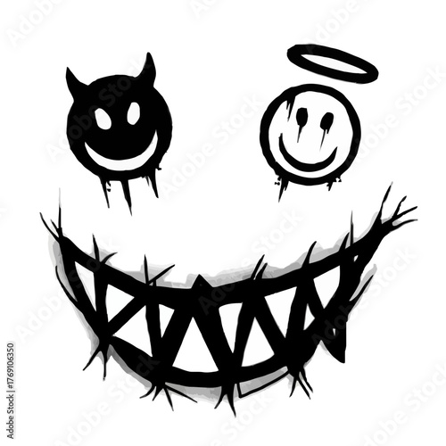 Emotions Concept Angel and Devil Smile Symbolizing Duality and Contrasting Personalities