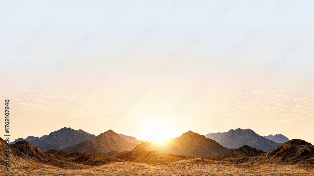 Fototapeta premium Sunrise over mountain range with warm colors illuminating landscape, creating serene atmosphere