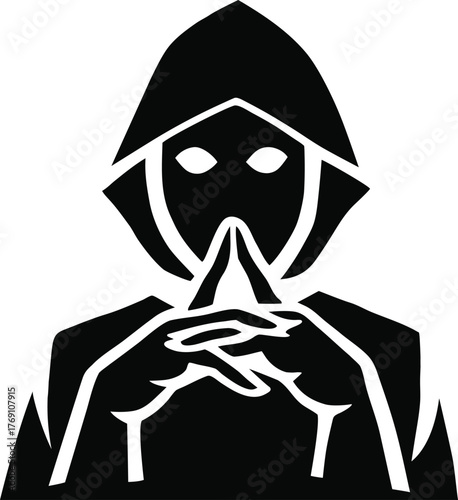 Masked man with skull face in black suit vector illustration