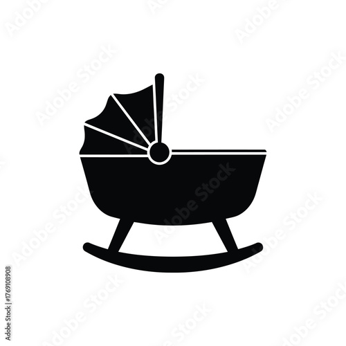 Black silhouette of a rocking baby bassinet cradle
