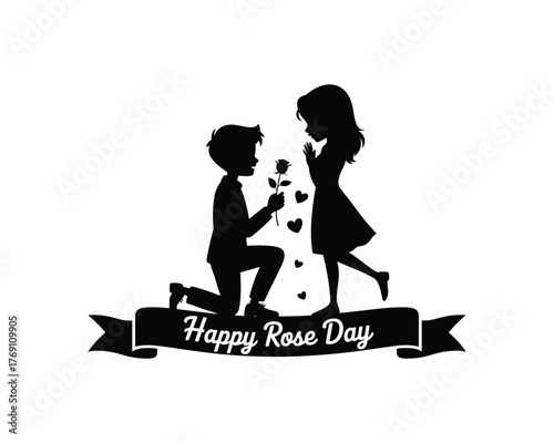 Boy  proposing with girl within  rose flower happy valentines day concept  