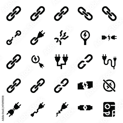 Set of different black silhouette vector icons on white background
