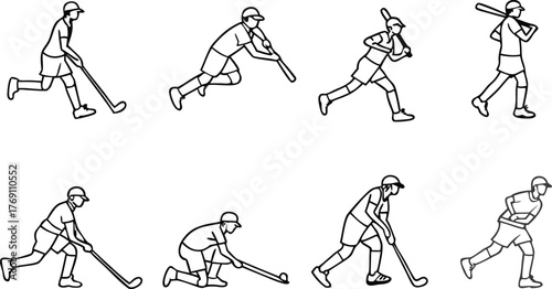 Dynamic hockey player silhouettes in action poses, perfect for sports branding, team logos, and fitness campaigns showcasing agility and strength