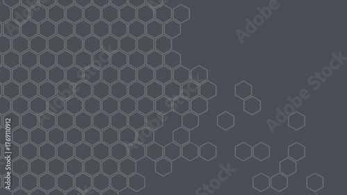 Gray background with a partial honeycomb pattern fading out with individual hexagons scattered around it