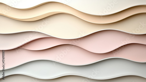 Layered paper waves in soft pastel colors create minimal and clean design