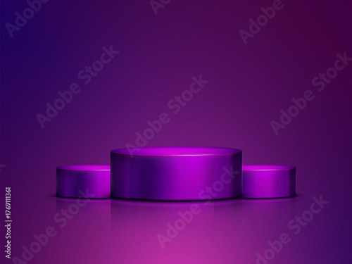 Minimal 3D product display scene with geometric cylinder podiums and soft lighting, perfect for cosmetic branding, luxury packaging, and elegant promotional mockup presentations