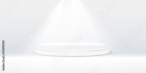 Modern 3D render of showcase podium with spotlight. Cylinder pedestal scene ideal for professional product presentation, award design, or elegant branding visuals
