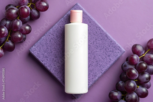 Grape Seed Oil Skincare or Serum Bottle on Minimalist Purple Background