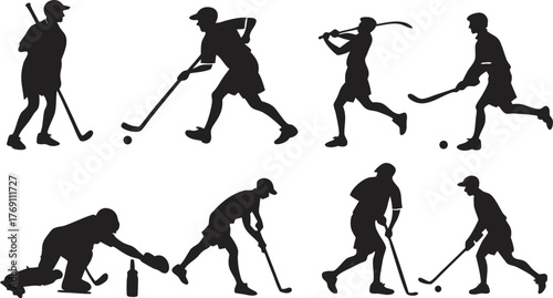 Dynamic hockey players in action silhouetted, showcasing teamwork, speed, and skill for sports marketing, promotion, and athletic designs