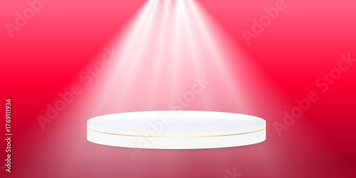 Bright realistic 3D cylinder stand podium with geometric platform and lighting effects. Perfect for product showcase, modern promotional scenes, and minimal studio designs