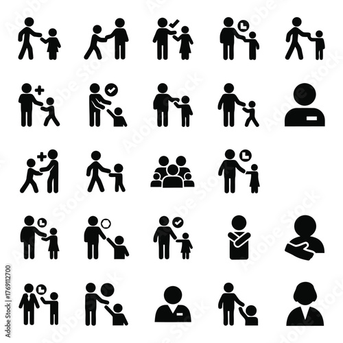 Illustration of adult child relationships in simple vector icons