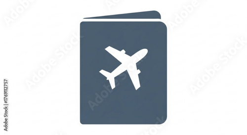 Passport icon with airplane, representing travel, identity, and international documentation for border control and tourism