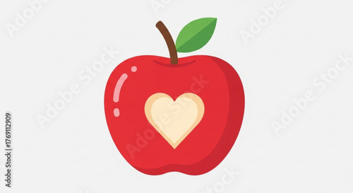 Red apple with heart shape symbol of love, health, and nutrition fresh fruit with a sweet and juicy taste