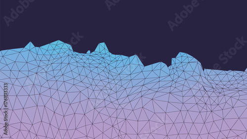 Low poly landscape with a gradient of purple and blue with a dark blue sky in the background