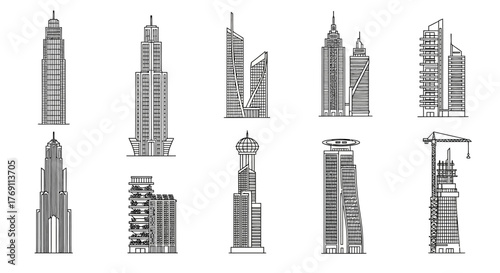 Collection of Black and White Skyscraper Illustrations