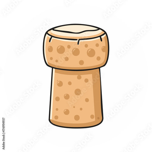 Cartoon cork illustration isolated on white background. Champagne or wine stopper.
