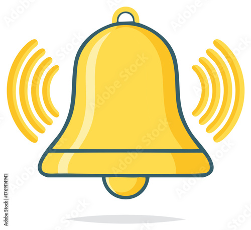 Illustration of a bright yellow ringing bell with sound waves emanating from the sides