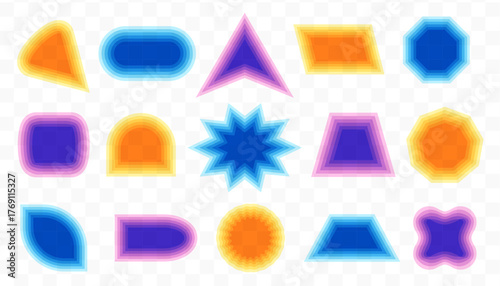 Transparent graphic design elements set. Geometric colorful shapes collection with translucent effect