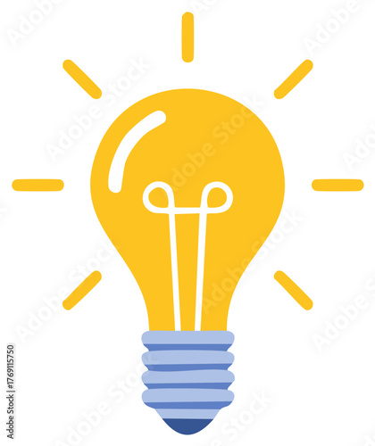 Bright yellow light bulb with radiating lines indicating an idea or inspiration