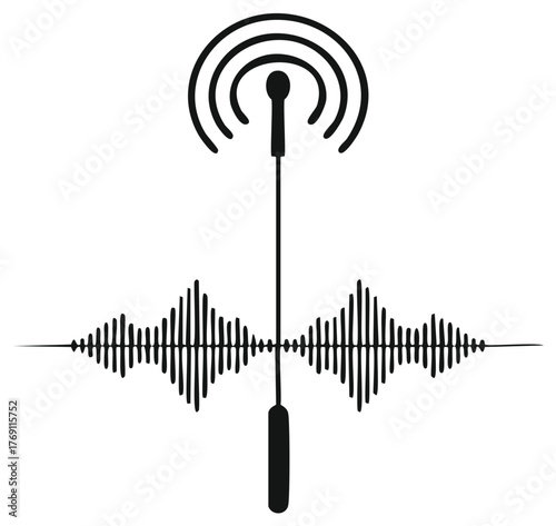 Audio Signal with Sound Wave Patterns Illustration Broadcast Radio Waves Graphic