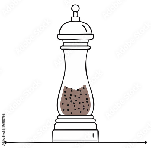 Simple Illustration of a Pepper Grinder Filled with Peppercorns