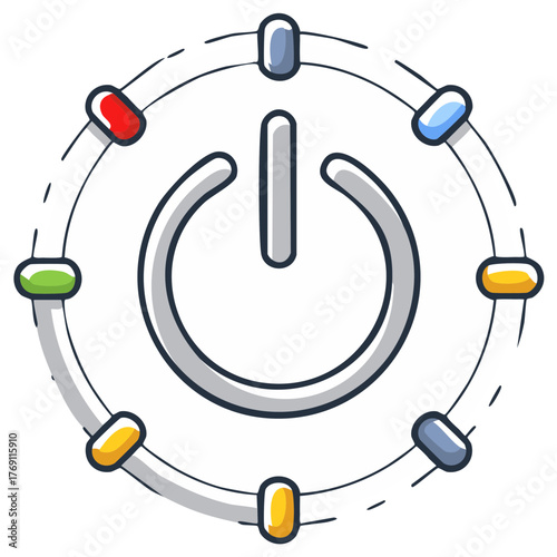 Power Button with Color Indicators Round Configuration Technology Illustration
