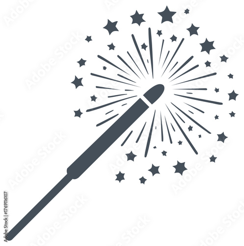 Sparkler With Stars Silhouette, Celebration, Fireworks, Magical Wand Illustration
