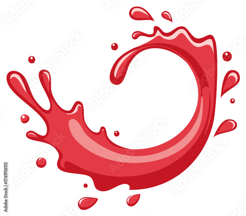 Swirling red fruit juice splash with drops in a dynamic wave illustration