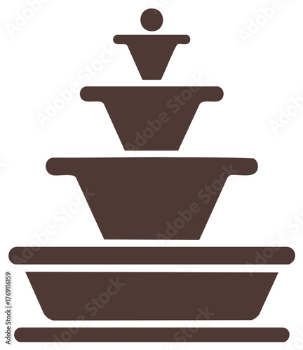 Stylized tiered fountain in brown color, illustration of stacked bowls structure, minimalistic design, water feature icon