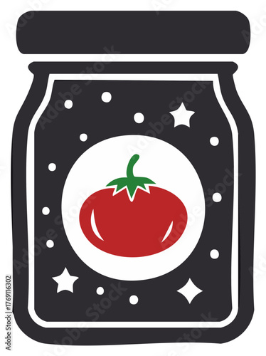 Tomato Preserve Jar with Stars and Polka Dots Food Preparation Illustration