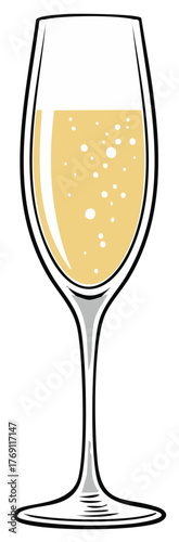 Vibrant sparkling wine in an elegant champagne flute illustration, perfect for celebrations and events