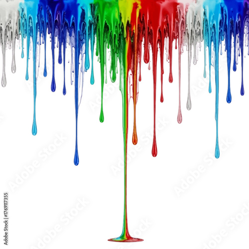 Rainbow Paint Drips Flowing Down White Background – Vibrant Colorful Fluid Art, Modern Abstract Design Element