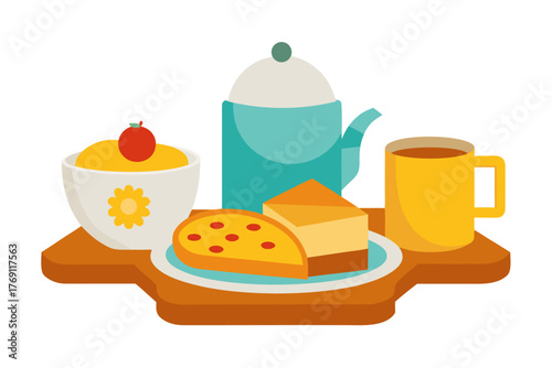 Stock photo of breakfast food with milk and bread, a sweet dessert icon illustration set
