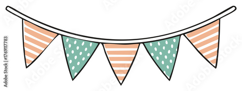 Festive Triangle Bunting Banner with Peach Stripes and Teal Polka Dots