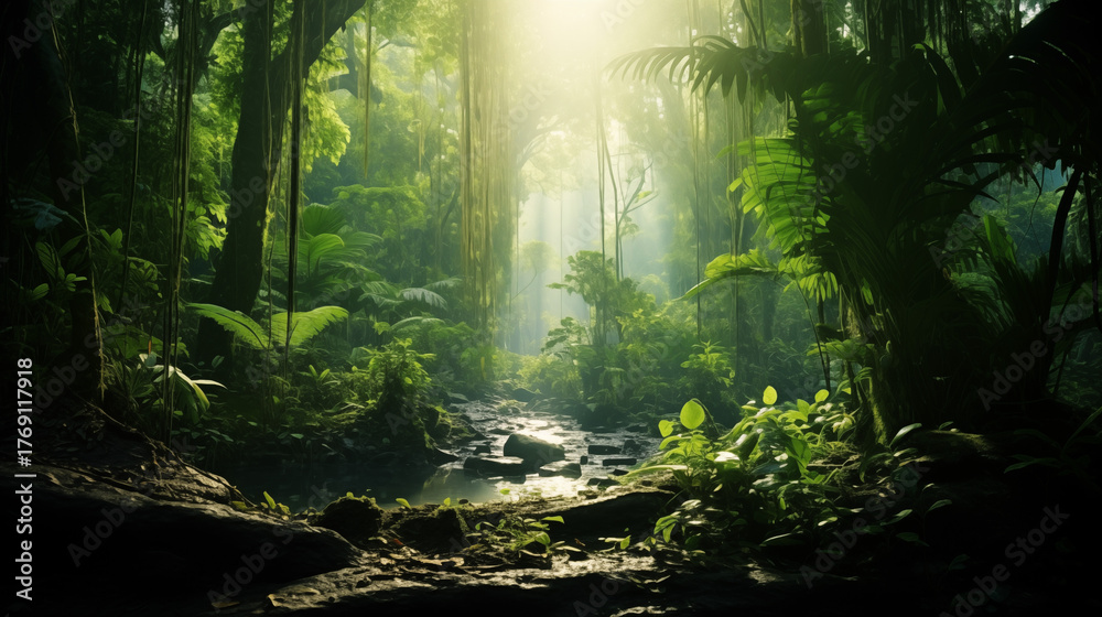 Obraz premium sun rays in the forest Generated by mid journey 