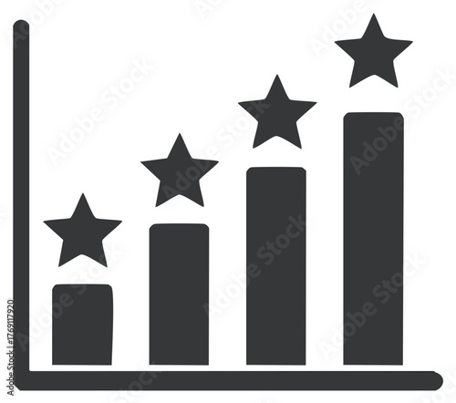 Bar Chart Showing Increasing Growth with Stars Representing Rankings and Ratings on White Background