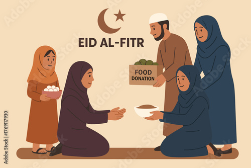Eid al-fitr celebration with food donation symbolizing community support